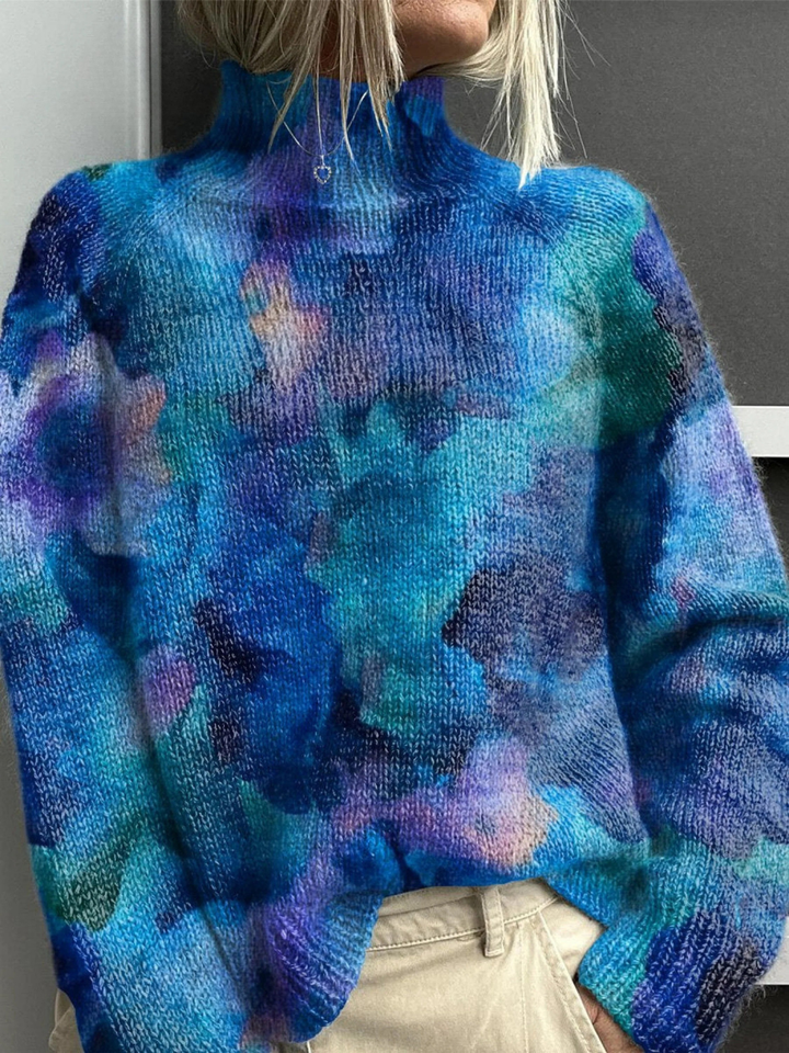 Weronika™ Elegancki golf z dzianiny z abstrakcyjnym kwiatowym wzorem