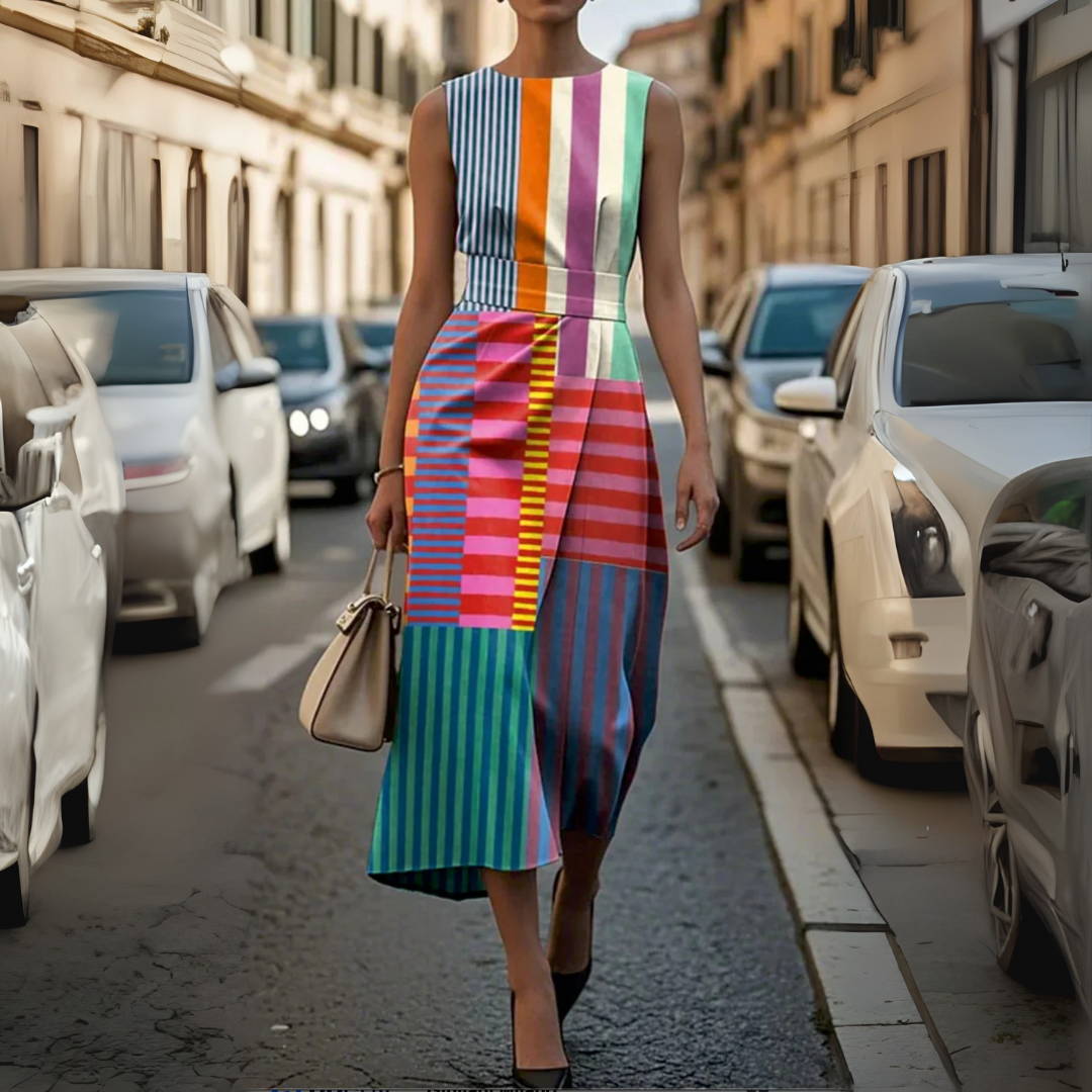 Tiffany™ - Wielokolorowa sukienka bez rękawów z nadrukiem