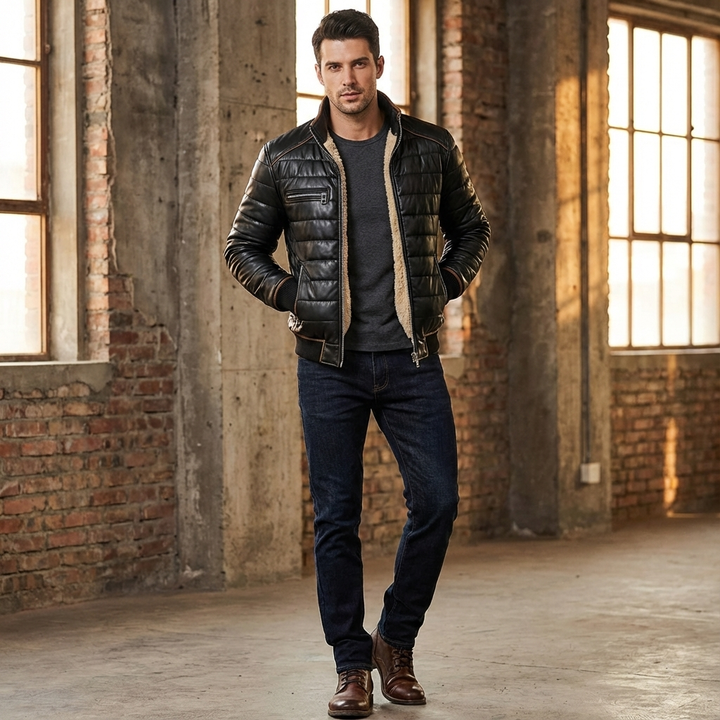 Kaiden™ - CZARNA PIKOWANA KURTKA Z PODSZEWKĄ SHERPA