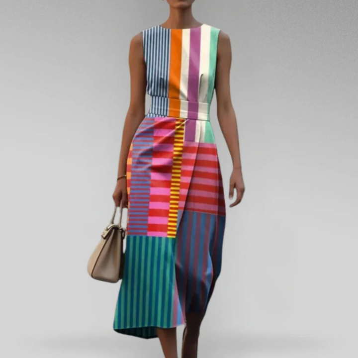 Tiffany™ - Wielokolorowa sukienka bez rękawów z nadrukiem