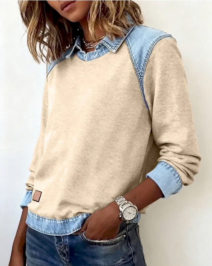 Kya™ - sweter polo z detalami z denimu