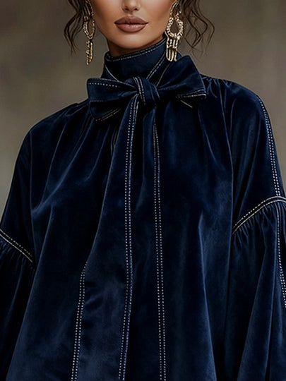 Lunori™ | Valentina – Sukienka mini welurowa z kokardą