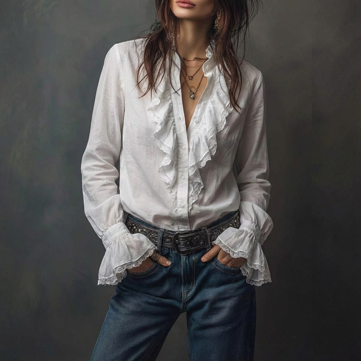 Federica™ - Długa, zabytkowa aksamitna kurtka z haftem